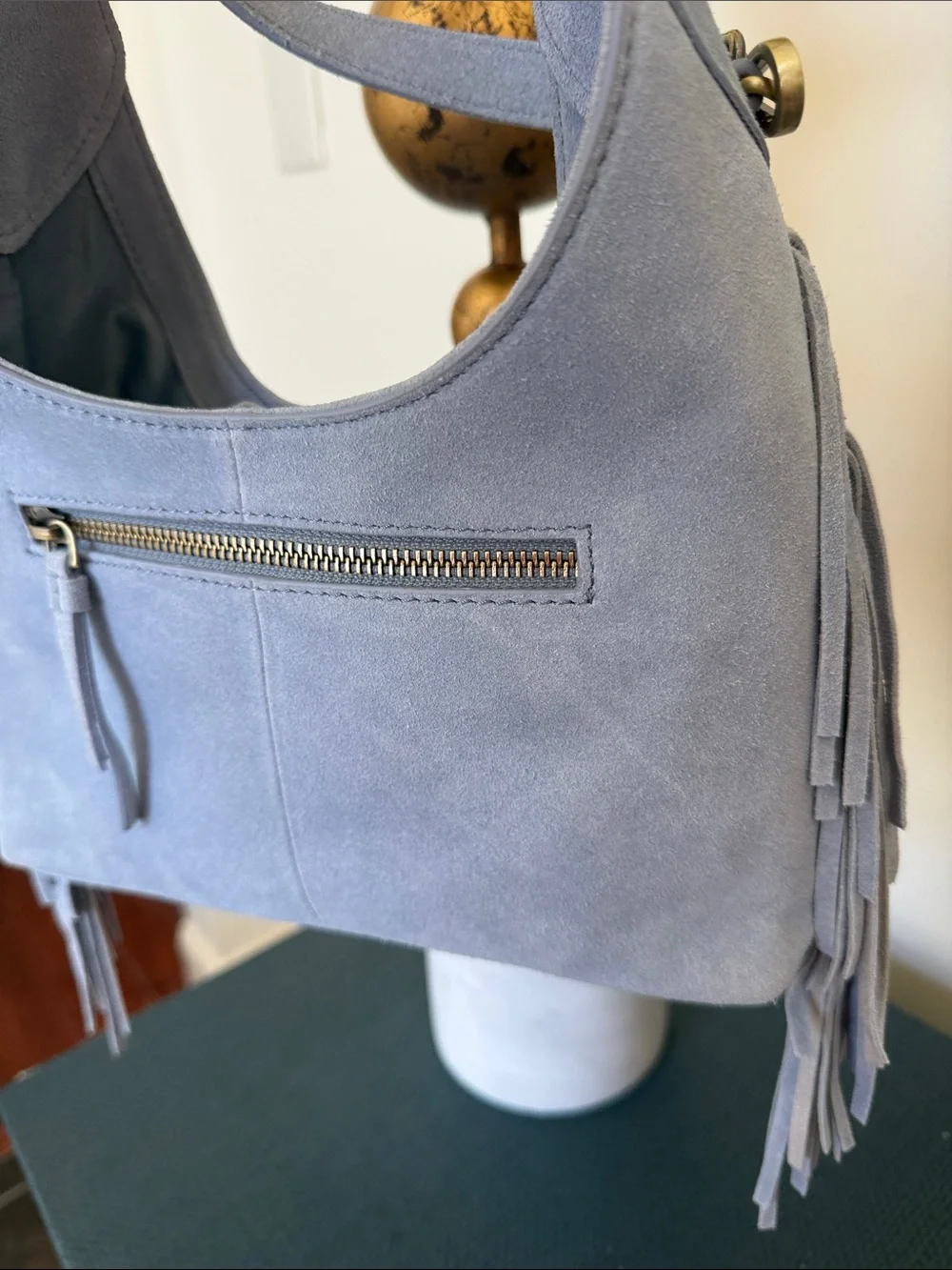 Suede Leather Hobo Crossbody Bag Light Blue NWT Western